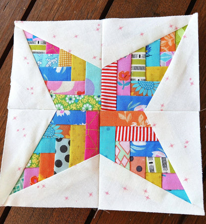 Woven Kaleidoscope FPP Foundation Paper Piecing quilt block pattern Digital Download