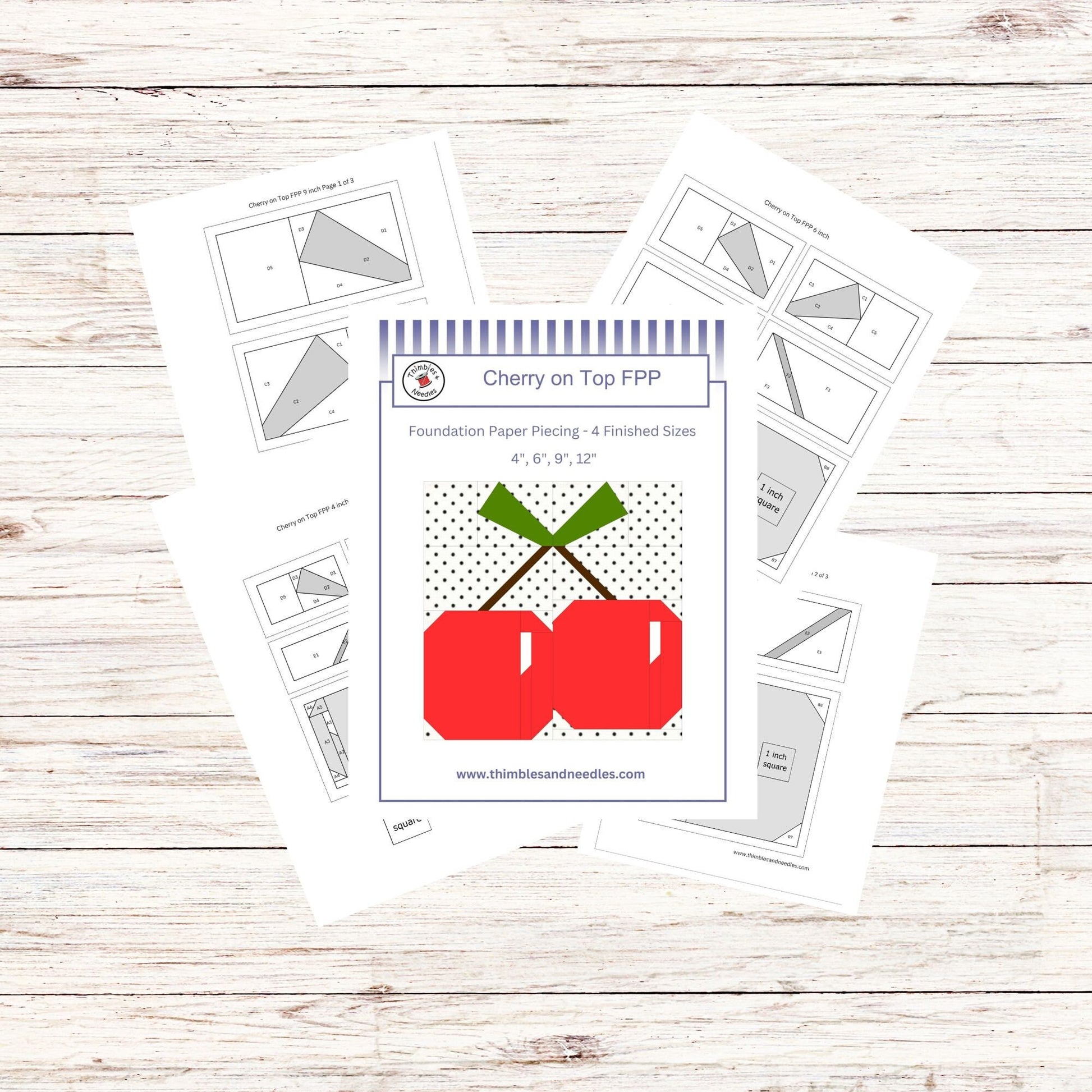 Cherry on Top FPP Foundation Paper Piecing quilt block pattern Digital Download