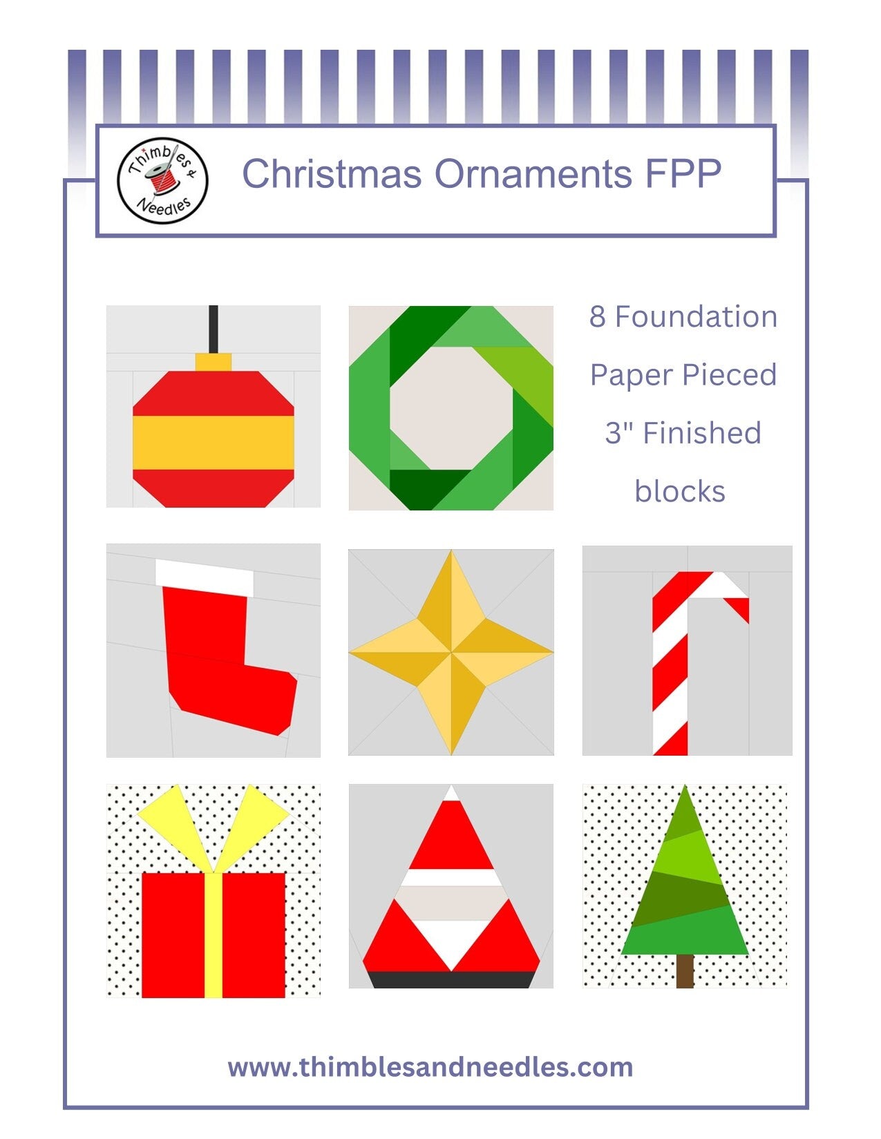 Christmas Ornaments FPP pattern Foundation Paper Piecing quilt block pattern PDF