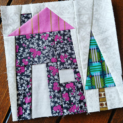 Woodland Houses and Trees FPP Foundation Paper Piecing quilt block pattern Digital Download