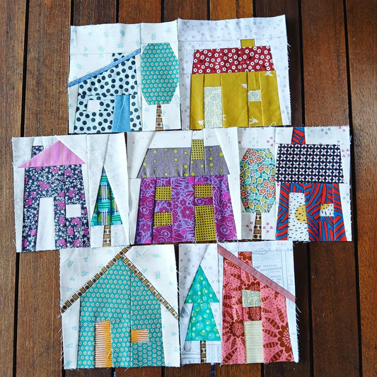 Woodland Houses and Trees FPP Foundation Paper Piecing quilt block pattern Digital Download