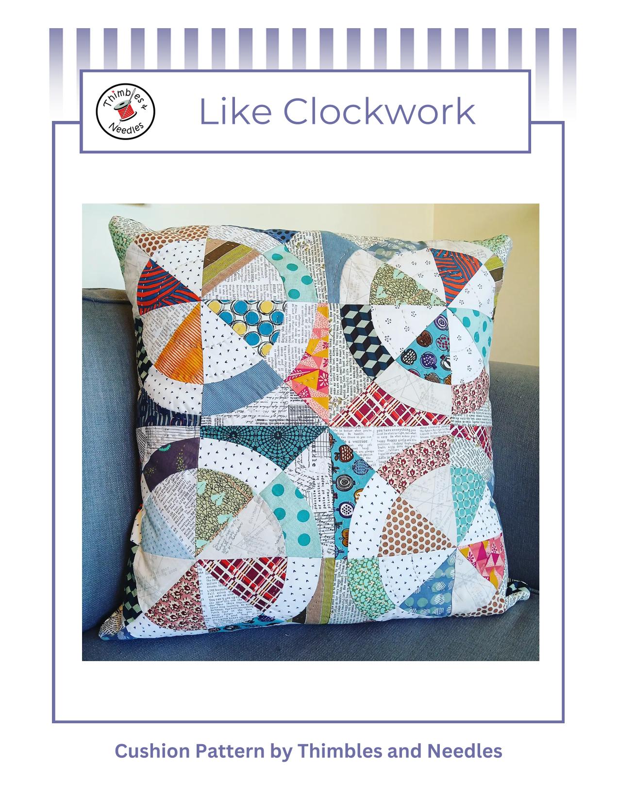 Like Clockwork Quilted Cushion Pillow Pattern PDF Digital Download