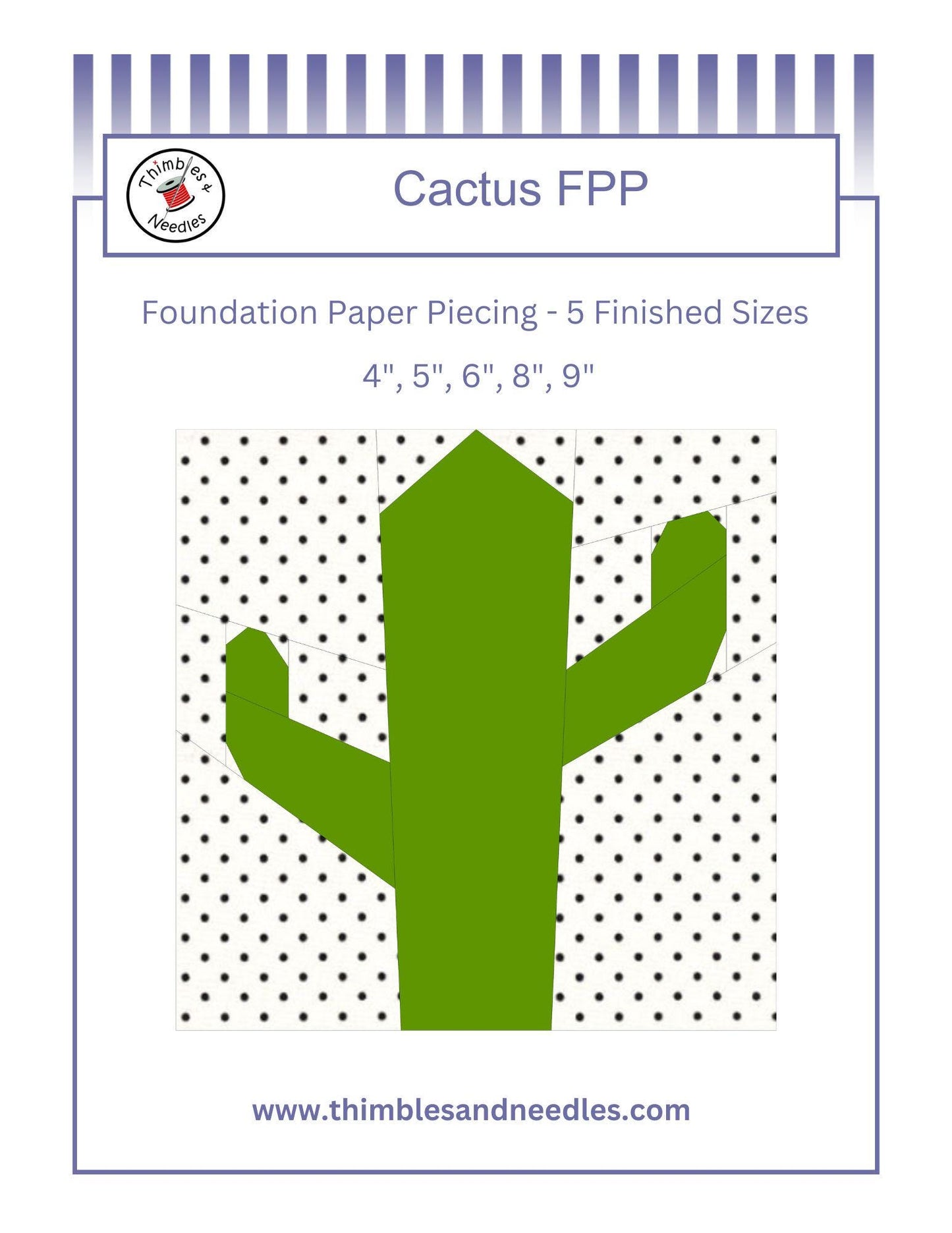 Cactus FPP Foundation Paper Piecing quilt block pattern Digital Download
