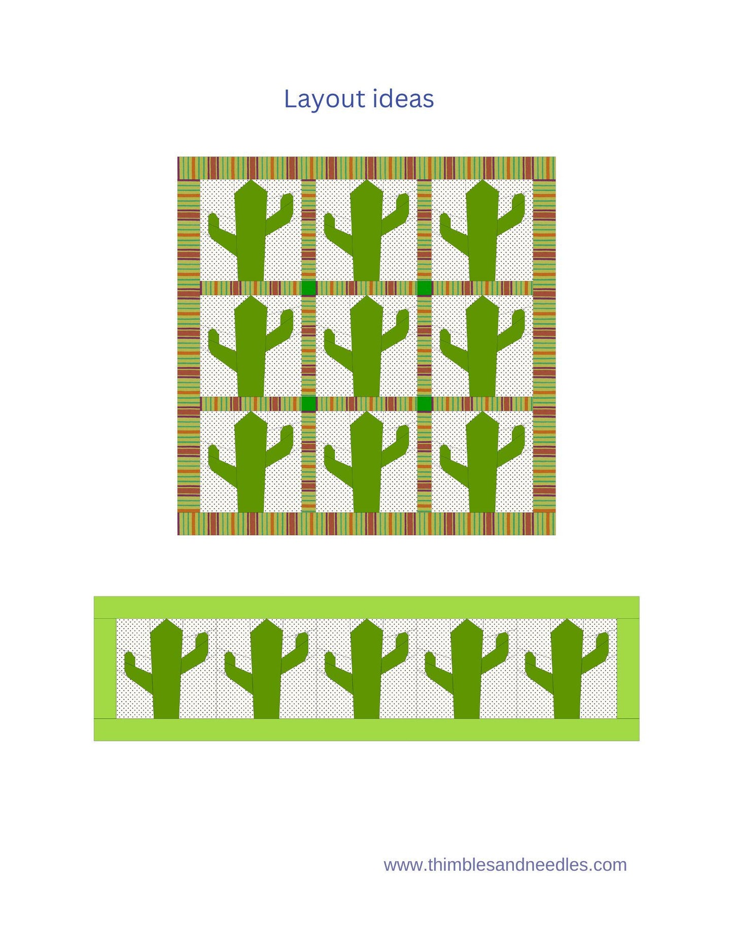 Cactus FPP Foundation Paper Piecing quilt block pattern Digital Download