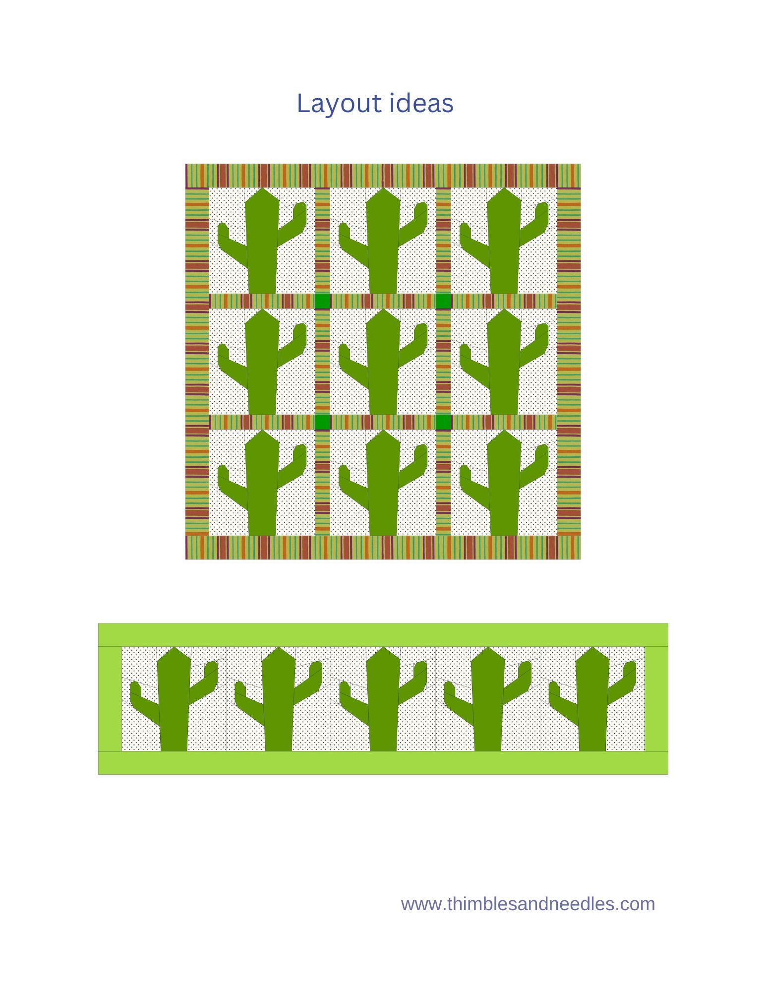 Cactus FPP Foundation Paper Piecing quilt block pattern Digital Download