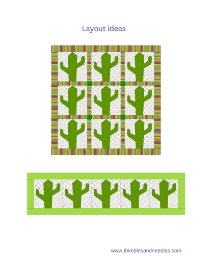Cactus FPP Foundation Paper Piecing quilt block pattern Digital Download