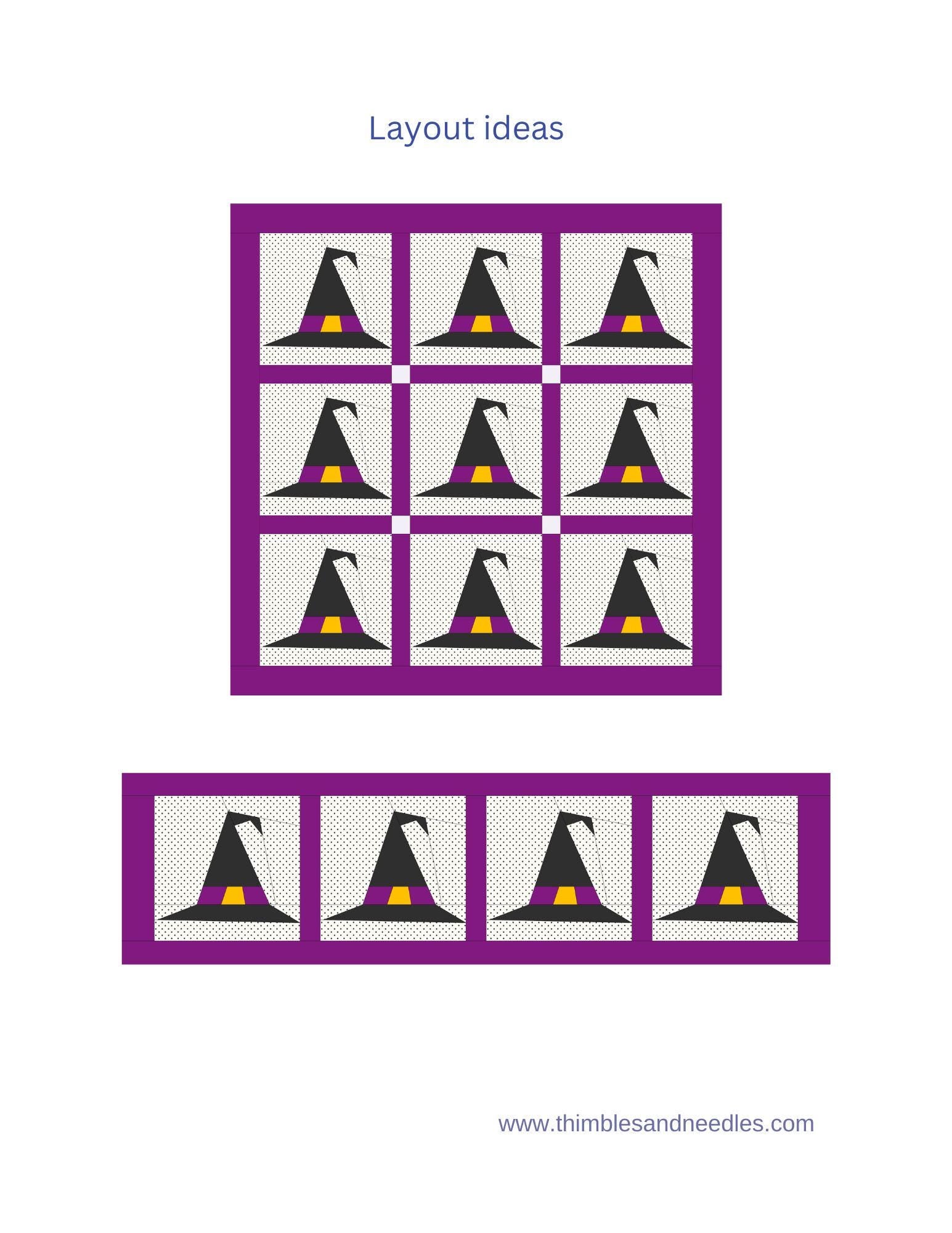 Witch's Hat FPP Foundation Paper Piecing quilt block pattern Digital Download