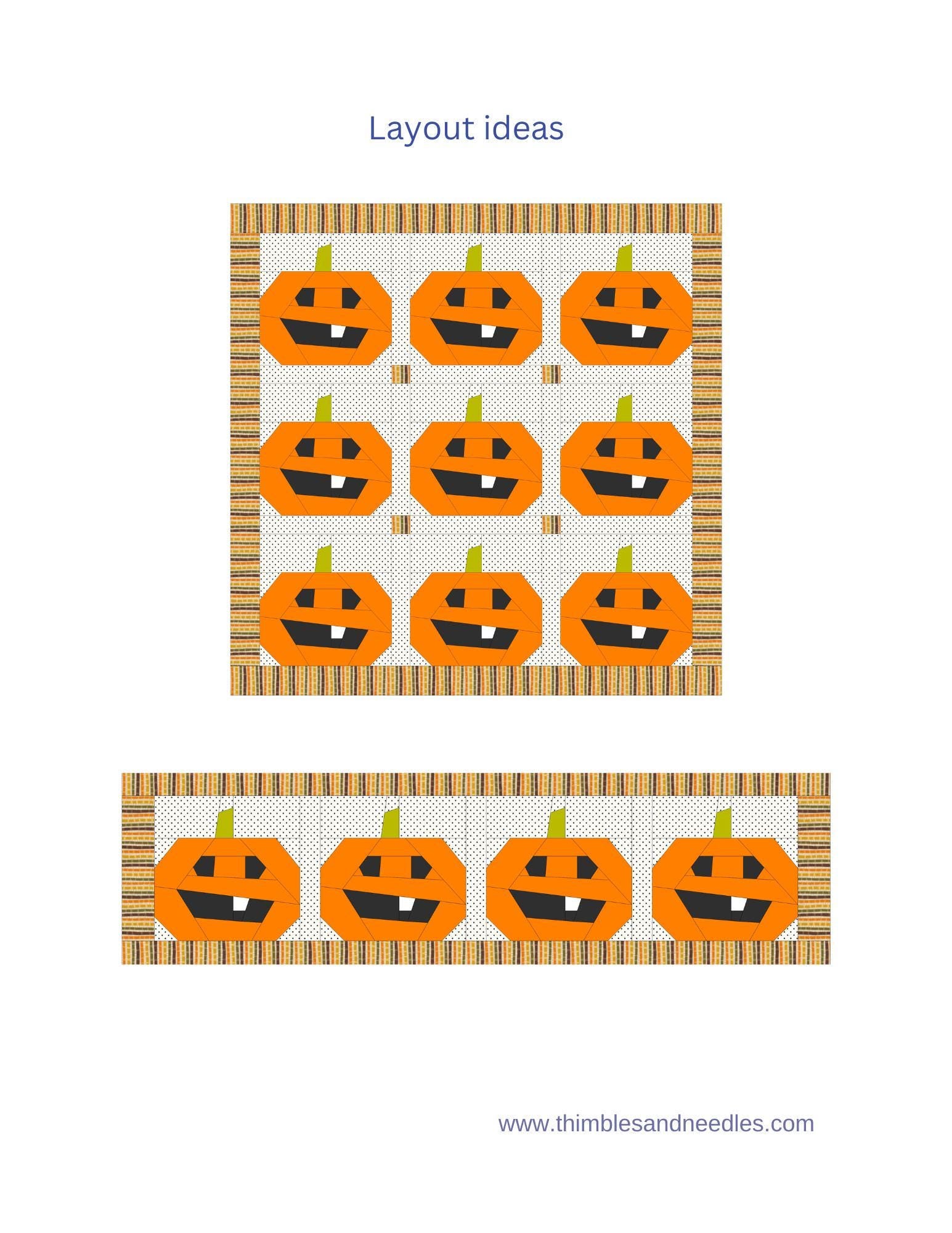 Jack o Lantern Pumpkin FPP Foundation Paper Piecing quilt block pattern Digital Download