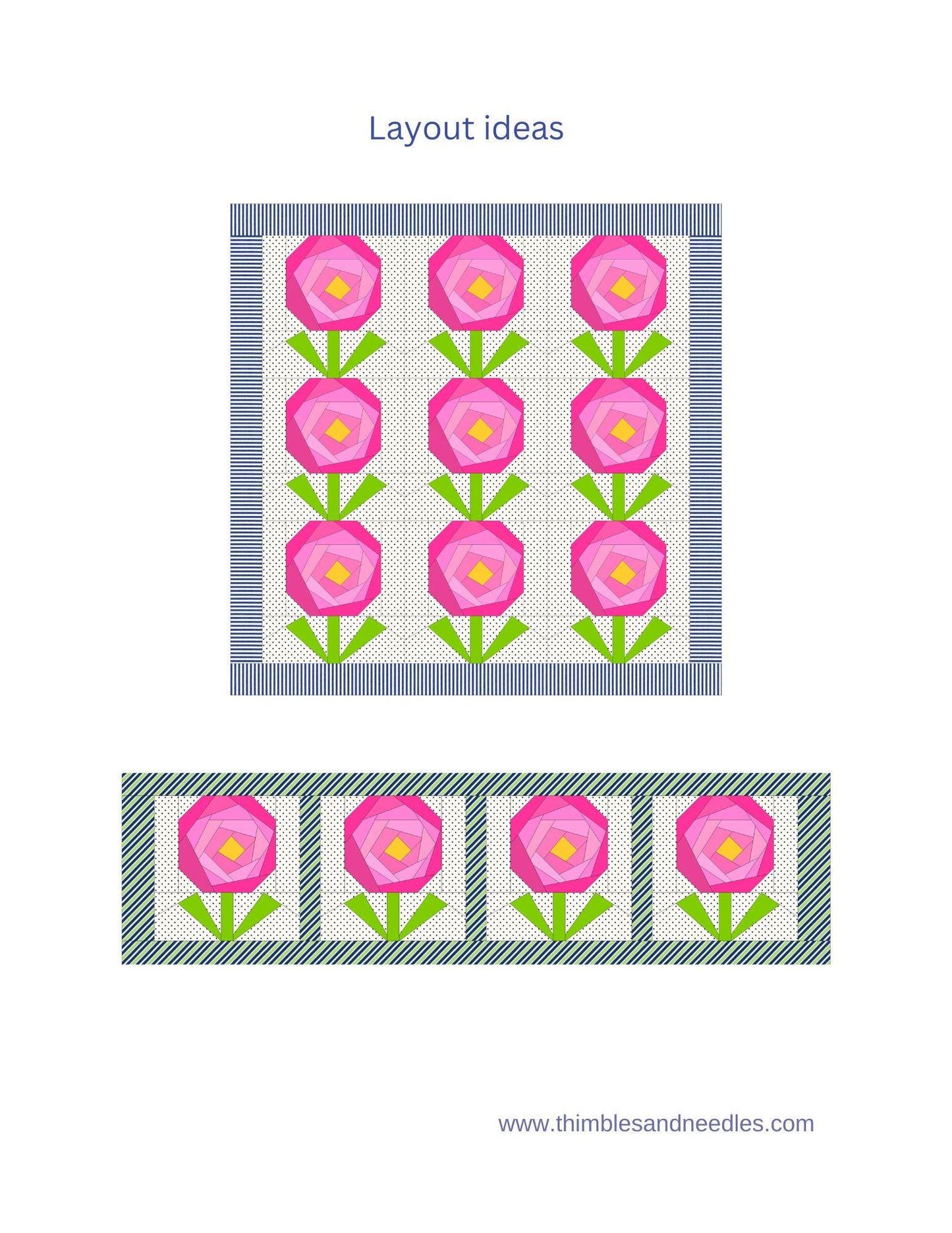 Rose FPP Foundation Paper Piecing quilt block pattern Digital Download