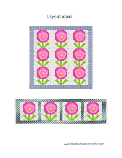 Rose FPP Foundation Paper Piecing quilt block pattern Digital Download