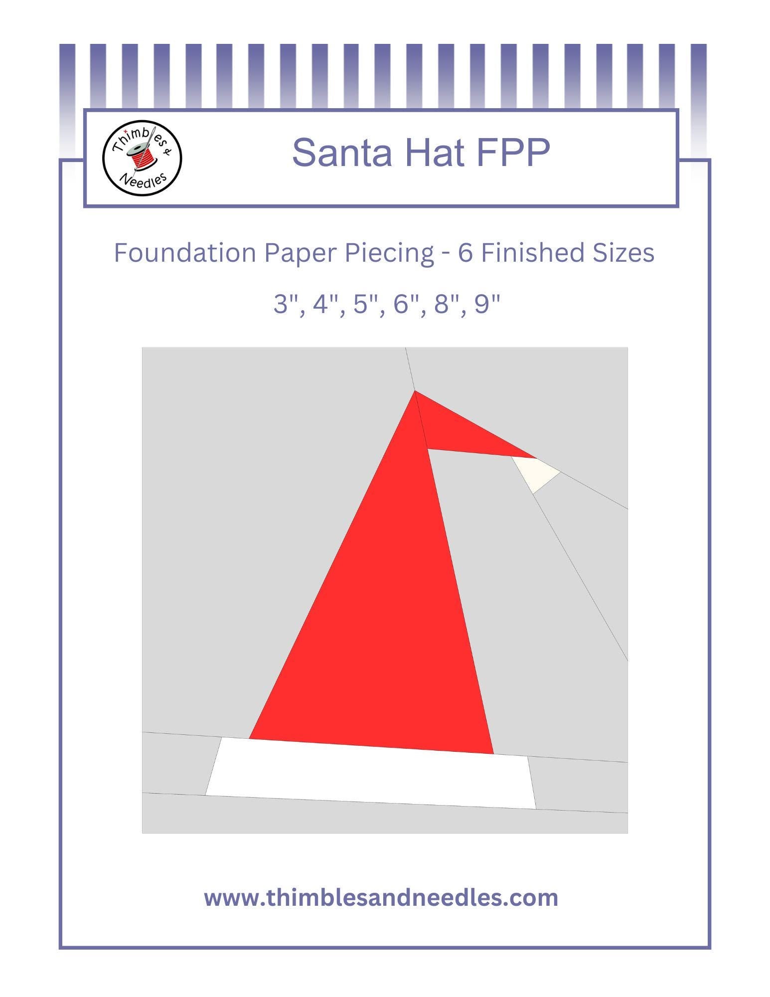 Santa Hat FPP Foundation Paper Piecing quilt block pattern Digital Download