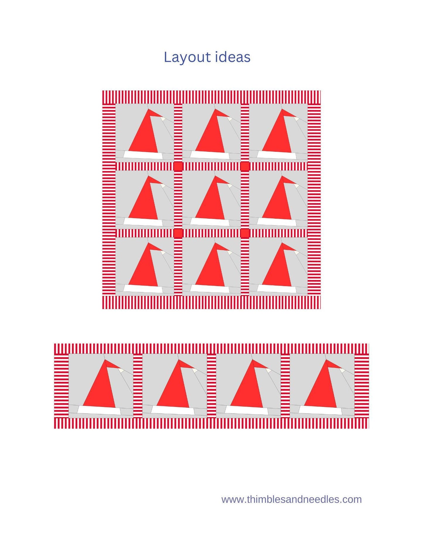 Santa Hat FPP Foundation Paper Piecing quilt block pattern Digital Download