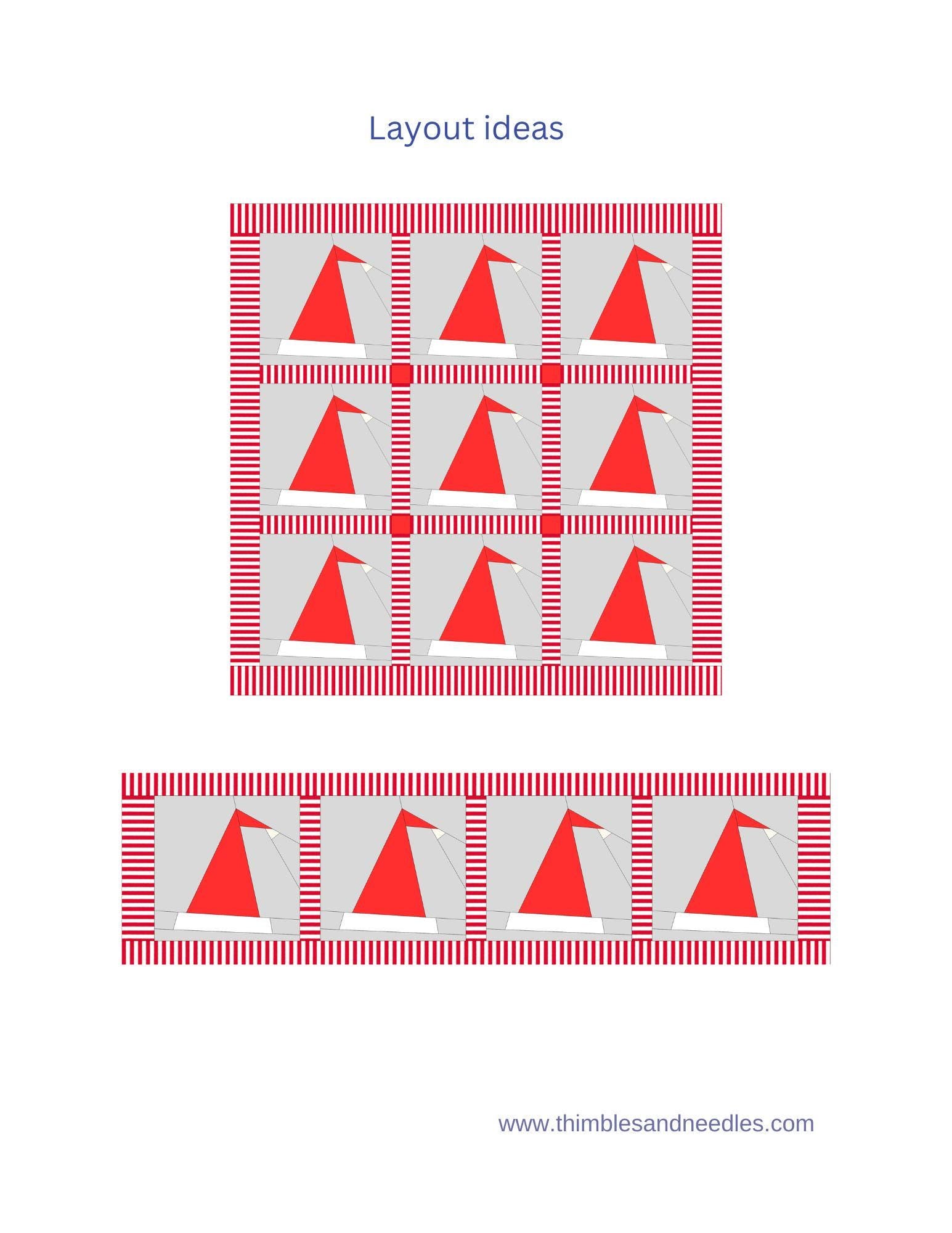 Santa Hat FPP Foundation Paper Piecing quilt block pattern Digital Download
