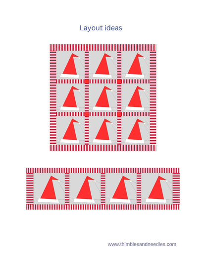Santa Hat FPP Foundation Paper Piecing quilt block pattern Digital Download