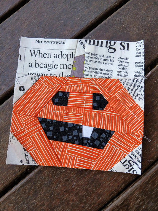 Jack o Lantern Pumpkin FPP Foundation Paper Piecing quilt block pattern Digital Download