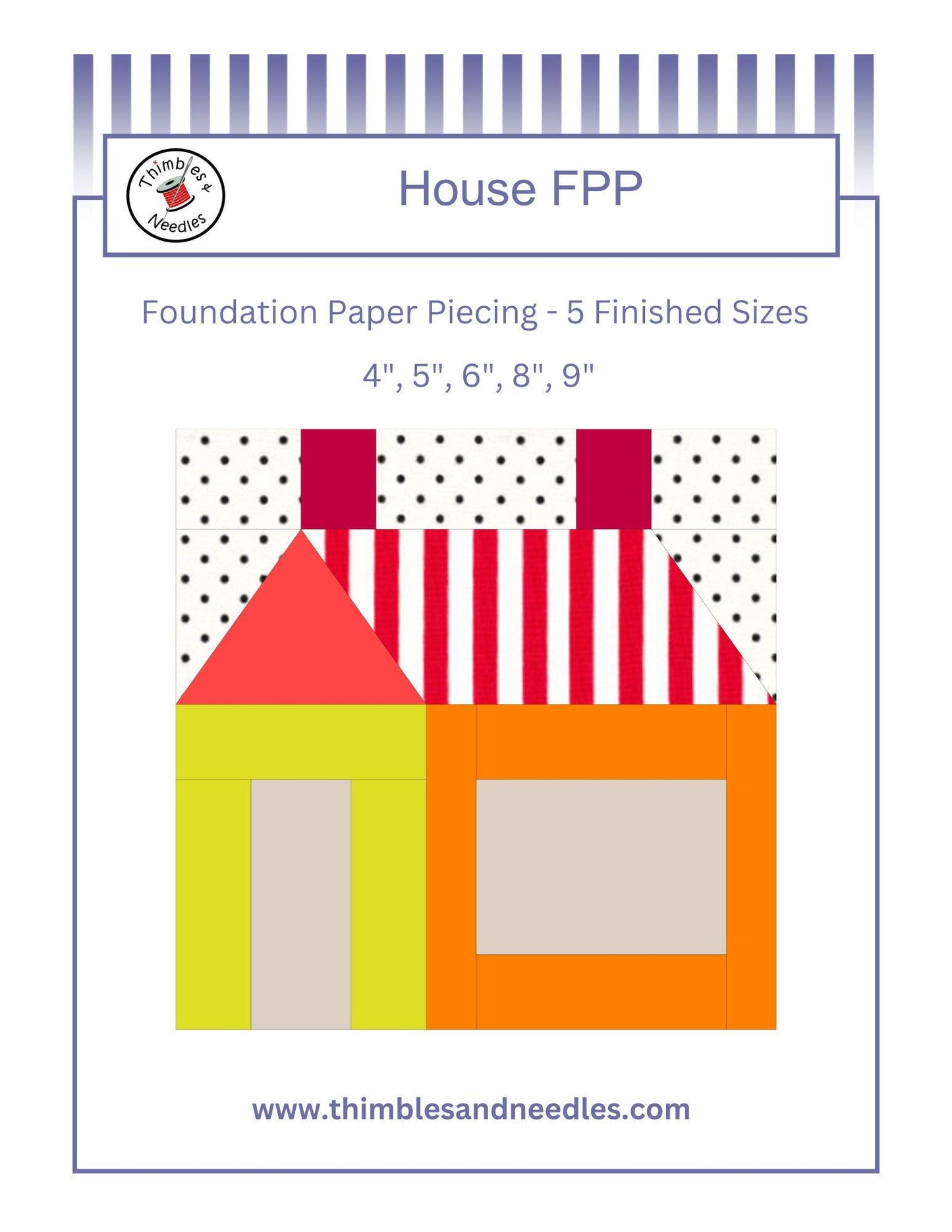 House FPP Foundation Paper Piecing quilt block pattern Digital Download