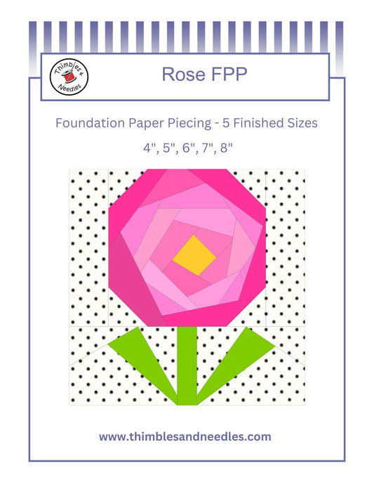 Rose FPP Foundation Paper Piecing quilt block pattern Digital Download