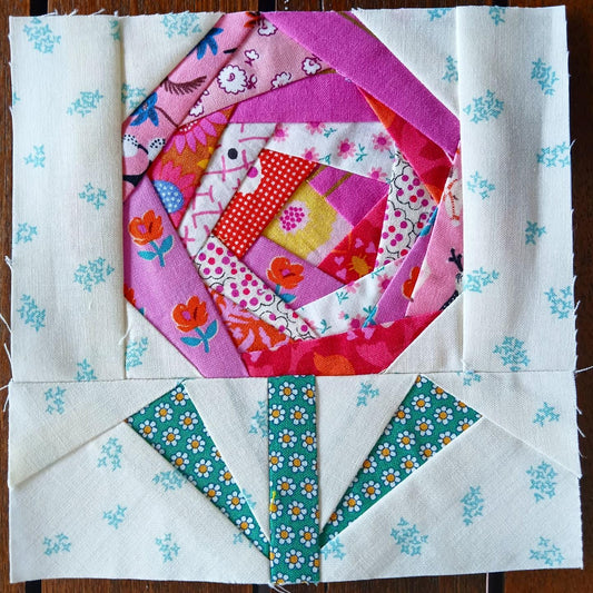 Rose FPP Foundation Paper Piecing quilt block pattern Digital Download