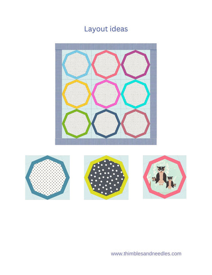 Octagon Frame FPP Foundation Paper Piecing quilt block pattern Digital Download