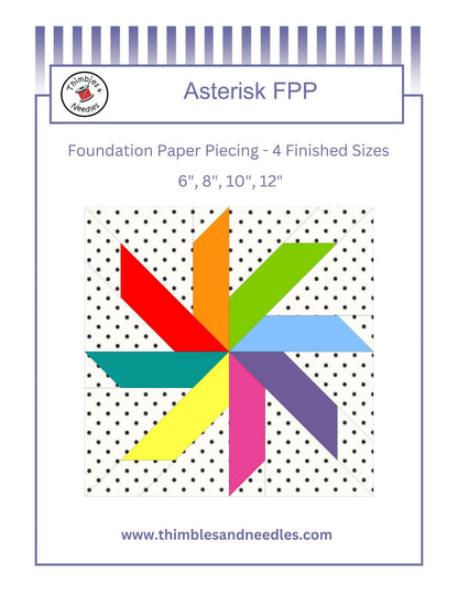 Asterisk Star FPP Foundation Paper Piecing quilt block pattern Digital Download
