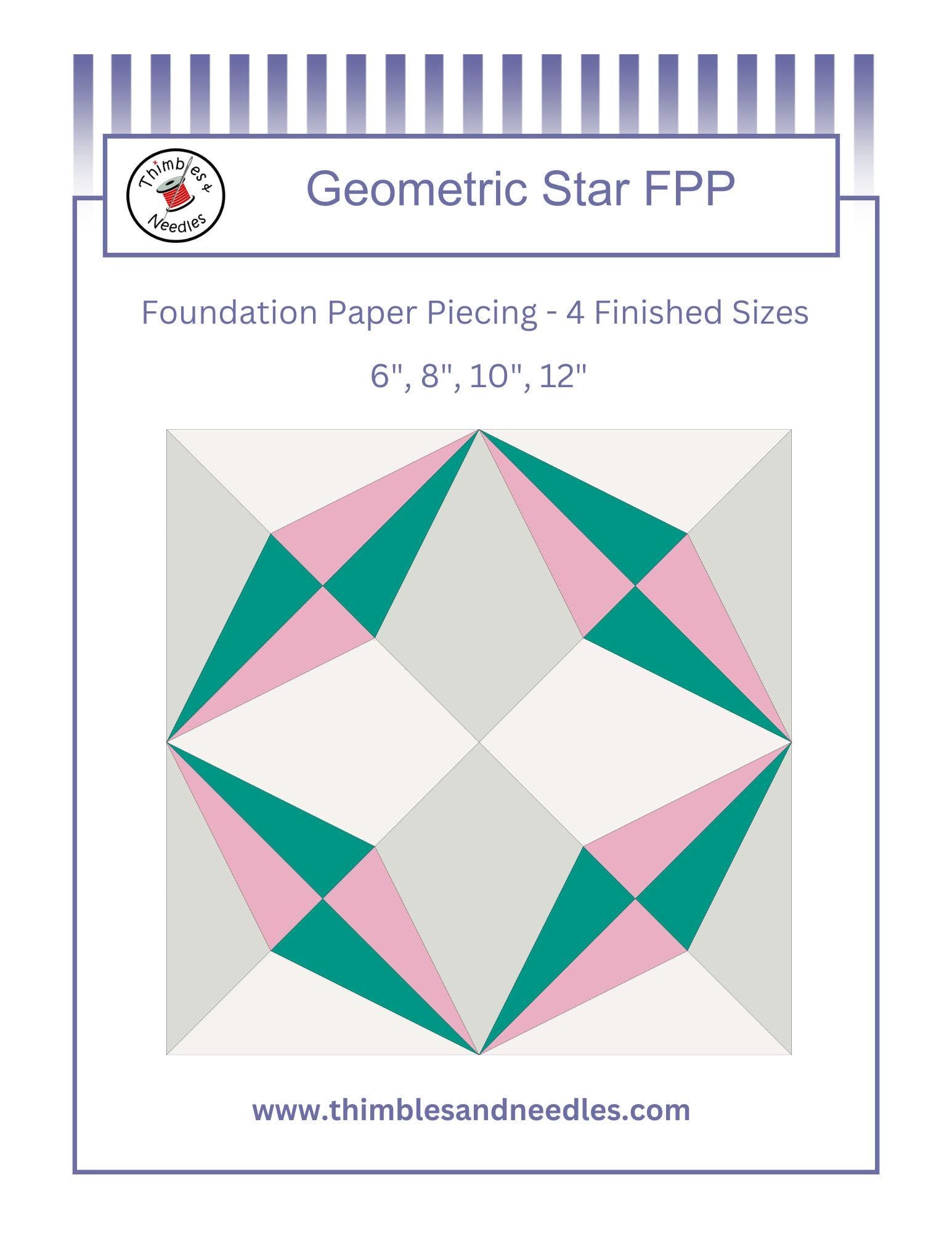 Geometric Star FPP Foundation Paper Piecing quilt block pattern Digital Download