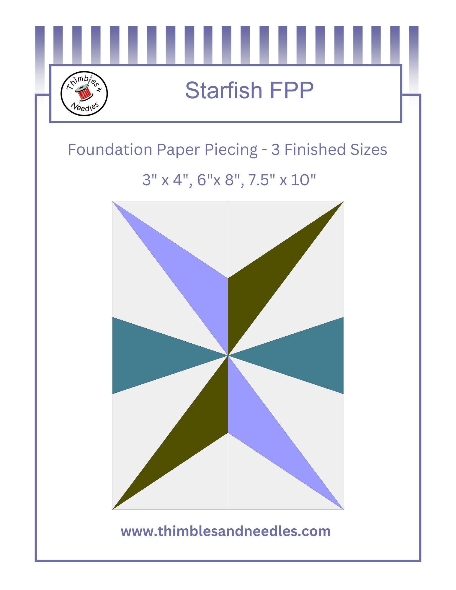 Starfish FPP Foundation Paper Piecing quilt block pattern Digital Download
