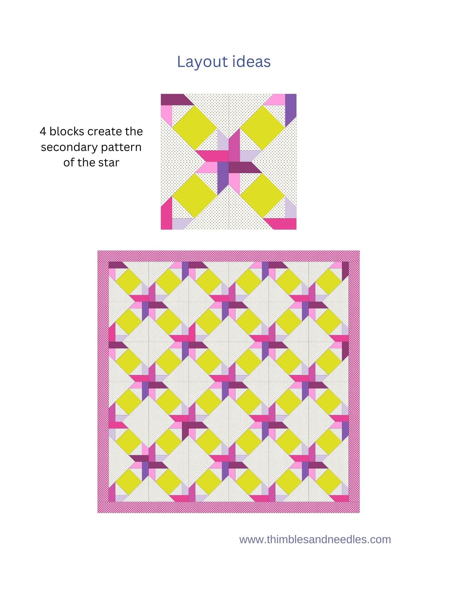 Ribbon Star Linked FPP Foundation Paper Piecing quilt block pattern Digital Download