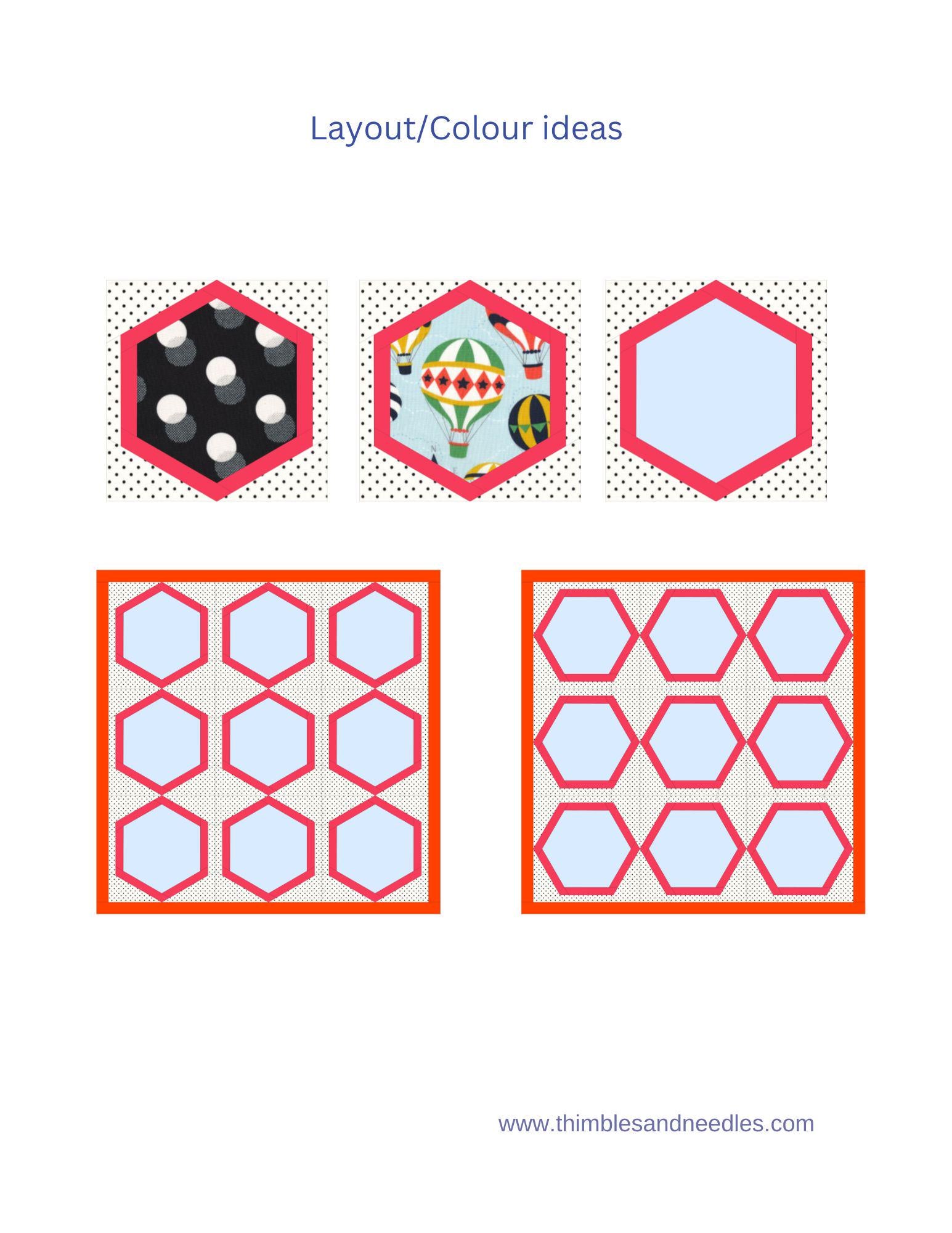 Hexagon Frame FPP Foundation Paper Piecing quilt block pattern Digital Download