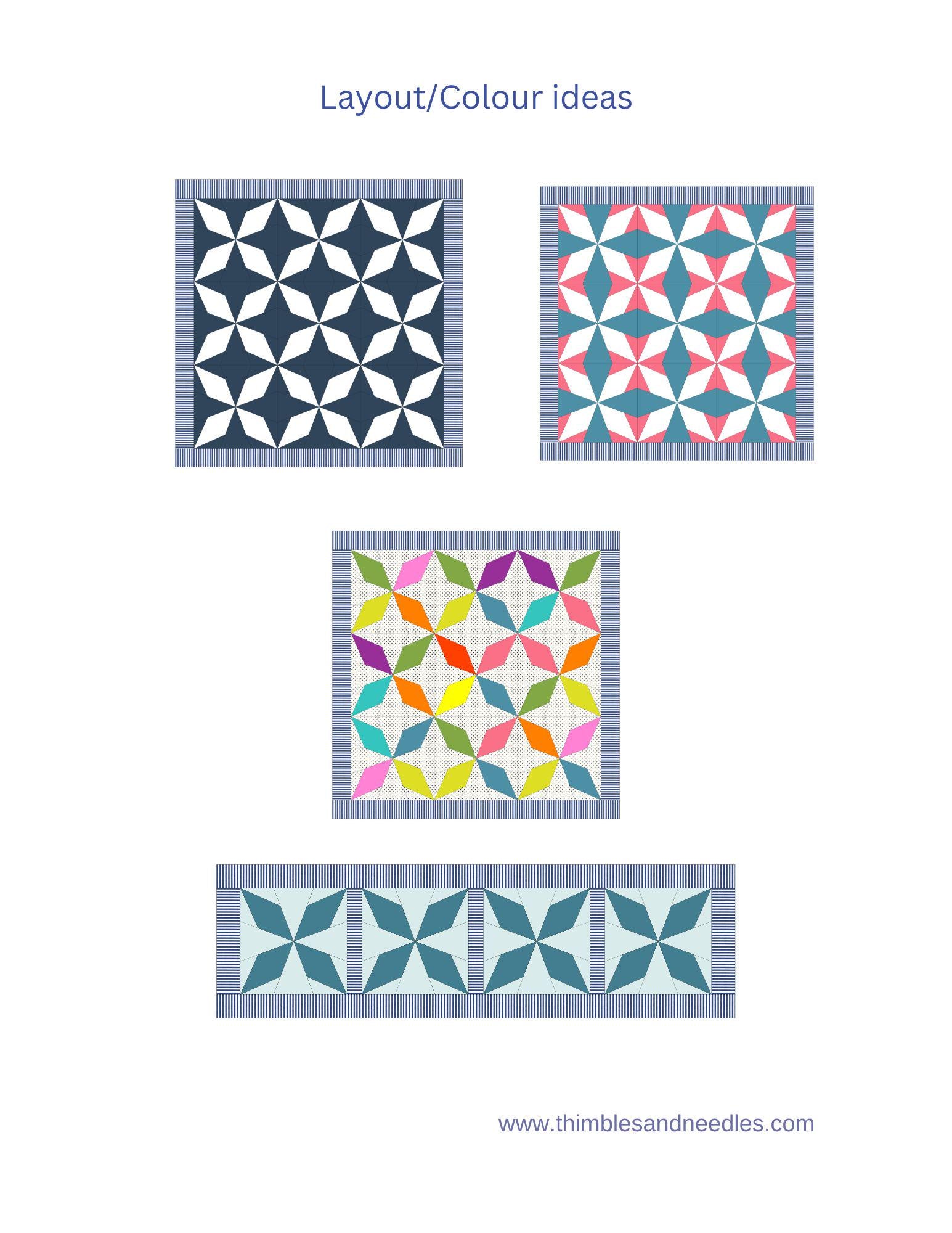 Diamond Star FPP Foundation Paper Piecing quilt block pattern Digital Download