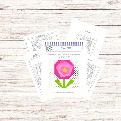 Rose FPP Foundation Paper Piecing quilt block pattern Digital Download