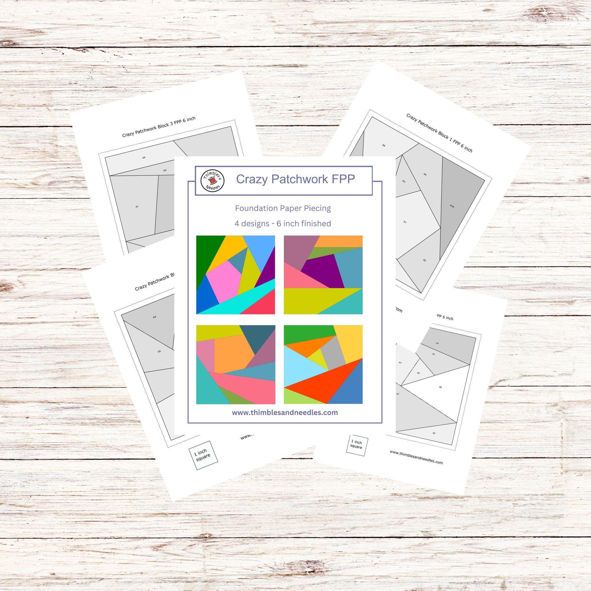 Crazy Patchwork 4 Block Bundle FPP Foundation Paper Piecing quilt block pattern Digital Download