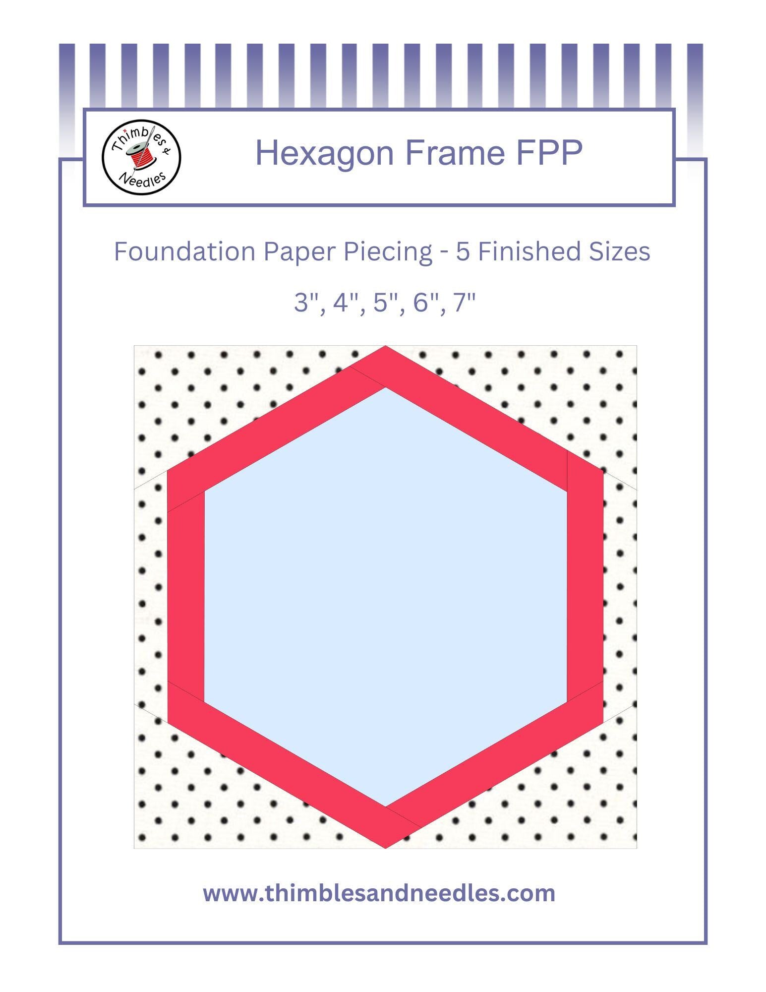 Hexagon Frame FPP Foundation Paper Piecing quilt block pattern Digital Download