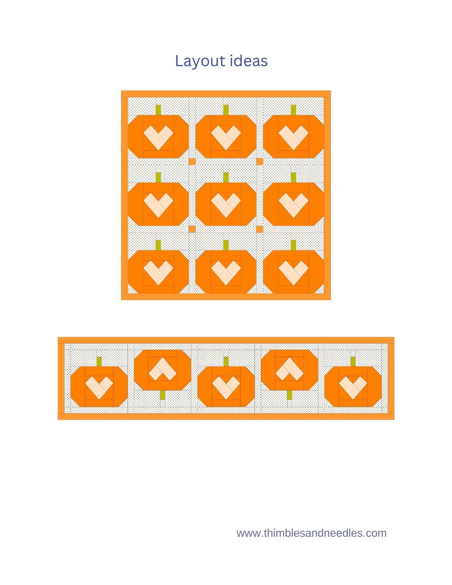 Pumpkin Heart FPP Foundation Paper Piecing quilt block pattern Digital Download