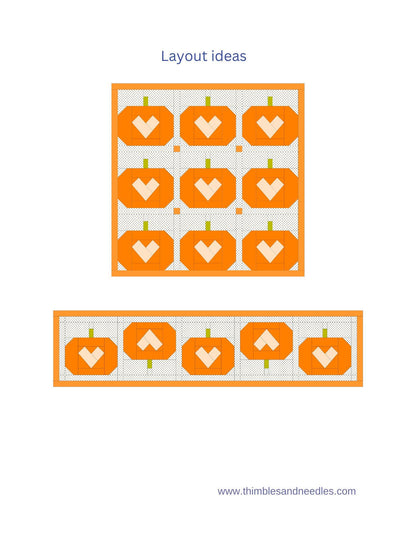 Pumpkin Heart FPP Foundation Paper Piecing quilt block pattern Digital Download