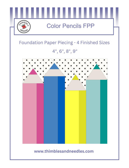 Color Pencils FPP Foundation Paper Piecing quilt block pattern Digital Download