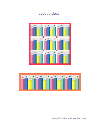 Color Pencils FPP Foundation Paper Piecing quilt block pattern Digital Download