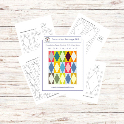 Diamond in a Rectangle FPP Foundation Paper Piecing quilt block pattern Digital Download