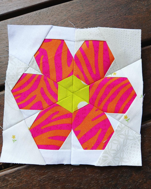 Hexie Flower Foundation Paper Piecing quilt block pattern Digital Download