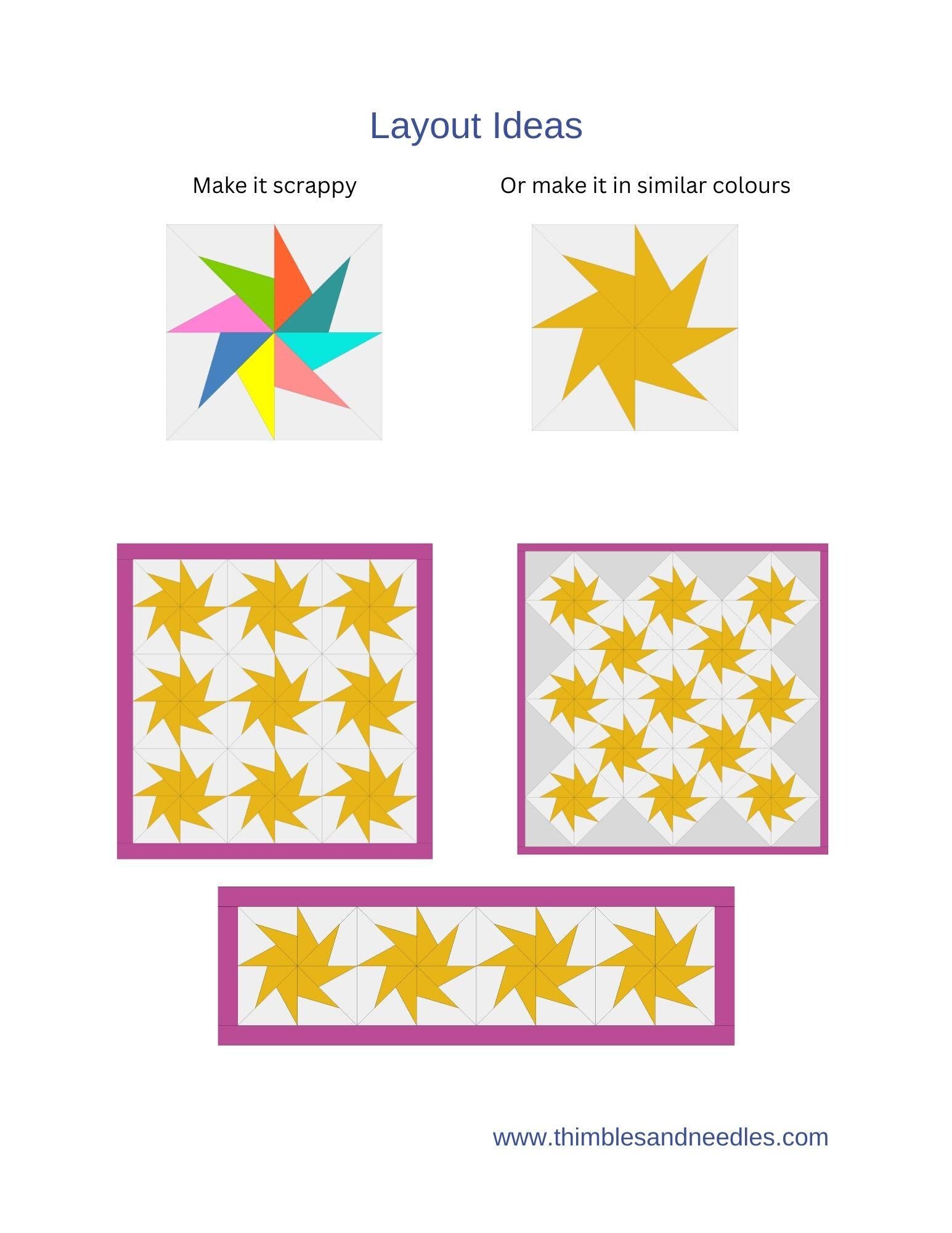 Twirling Star FPP Foundation Paper Piecing quilt block pattern Digital Download