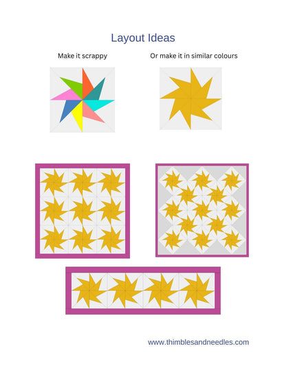 Twirling Star FPP Foundation Paper Piecing quilt block pattern Digital Download