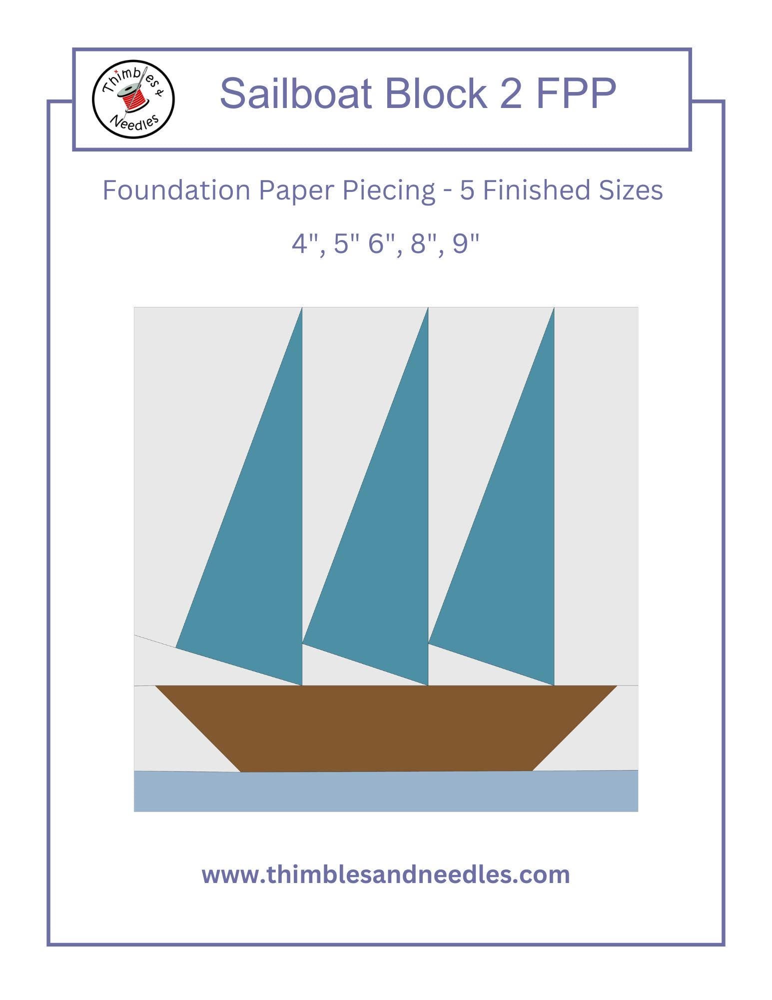 Sailboat Block 2 FPP Foundation Paper Piecing quilt block pattern Digital Download