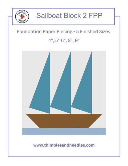 Sailboat Block 2 FPP Foundation Paper Piecing quilt block pattern Digital Download