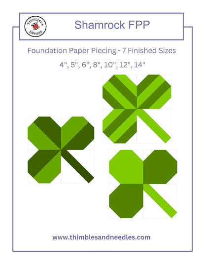 Shamrock Clover Leaf FPP Foundation Paper Piecing quilt block pattern Digital Download