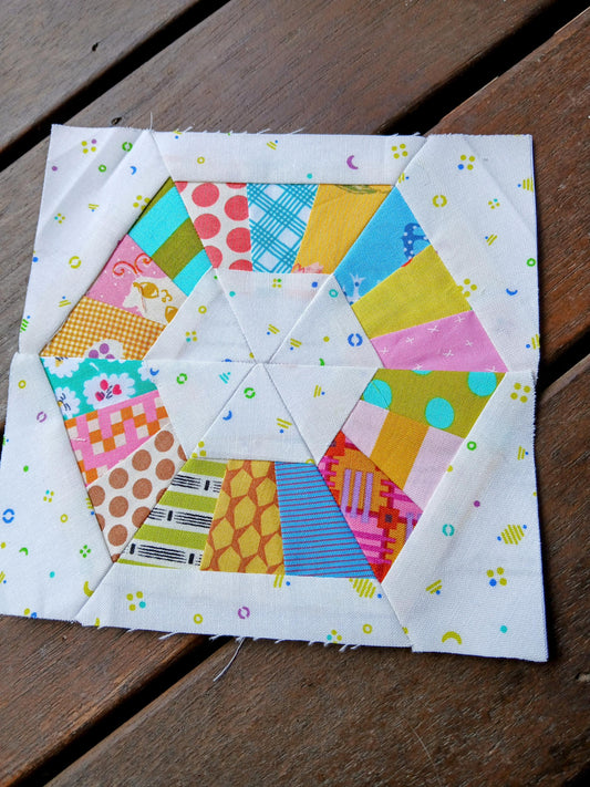 Hexagon Ring FPP Foundation Paper Piecing quilt block pattern Digital Download