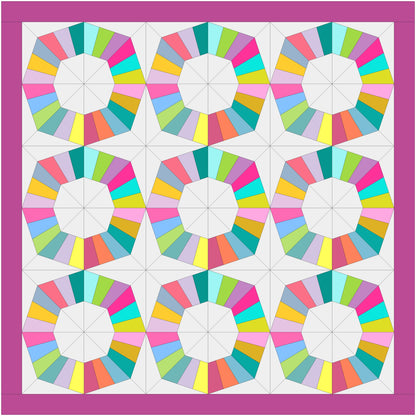 Octagon Ring FPP Foundation Paper Piecing quilt block pattern Digital Download