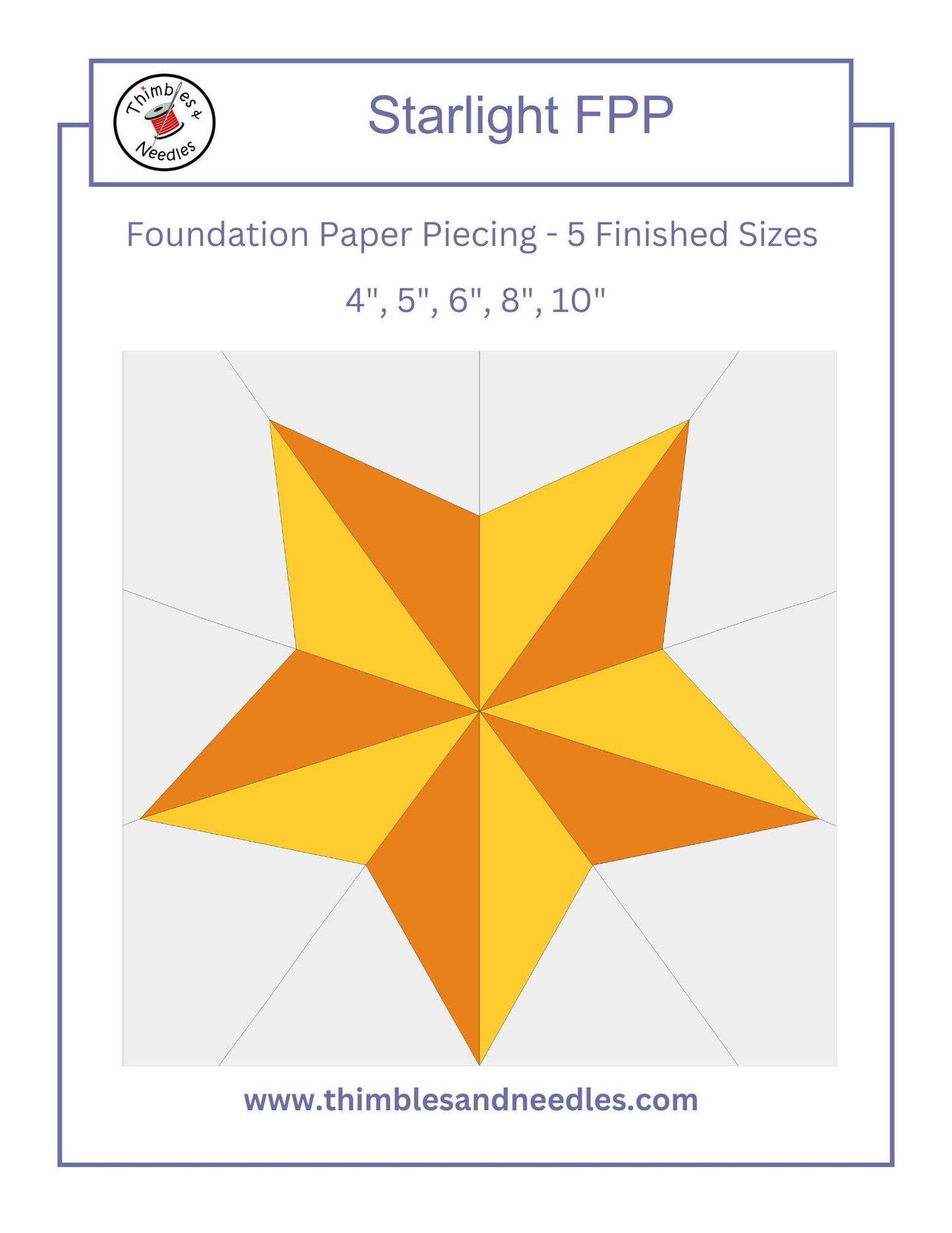 Starlight FPP Foundation Paper Piecing quilt block pattern Digital Download