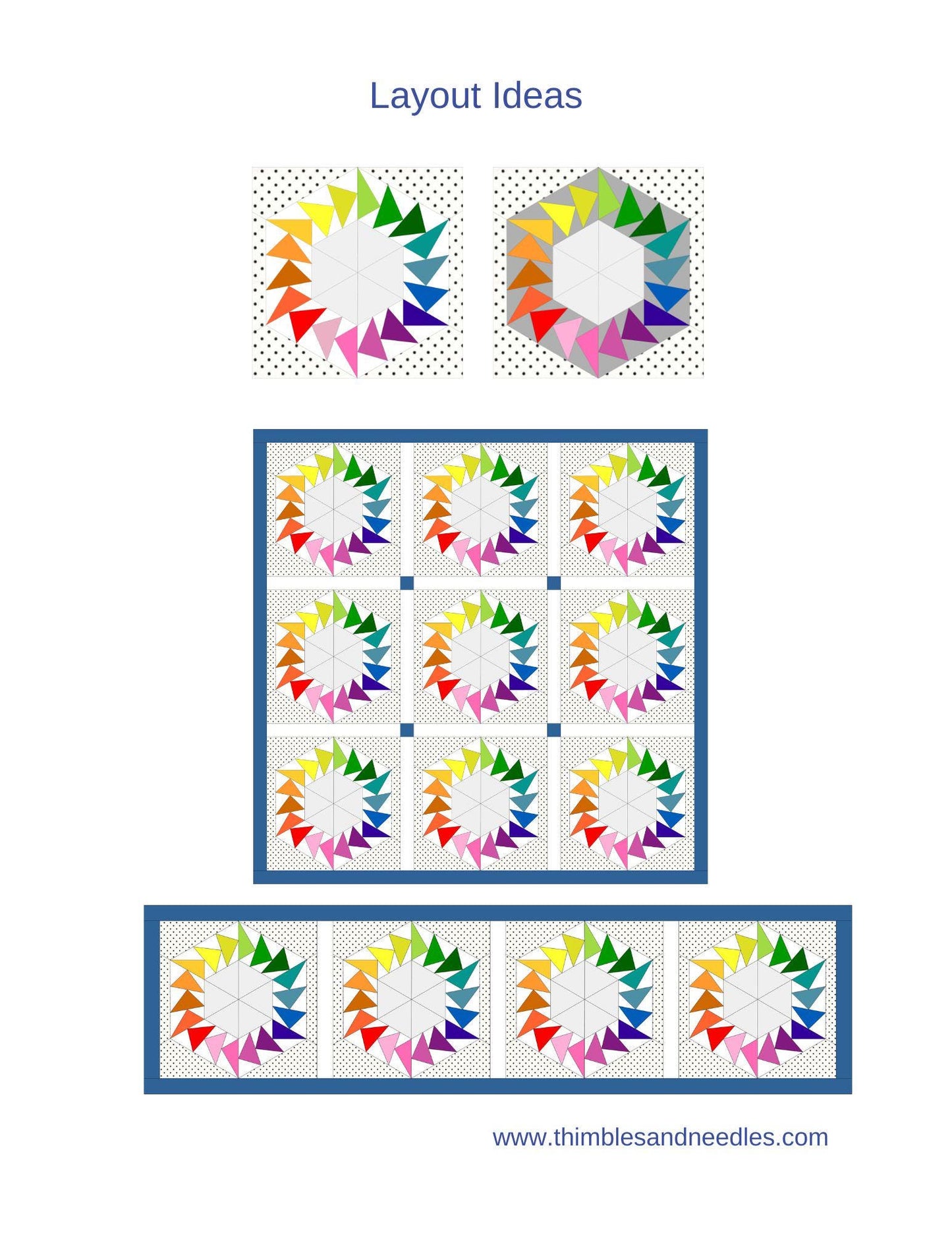 Flying Geese Hexie FPP Foundation Paper Piecing quilt block pattern Digital Download