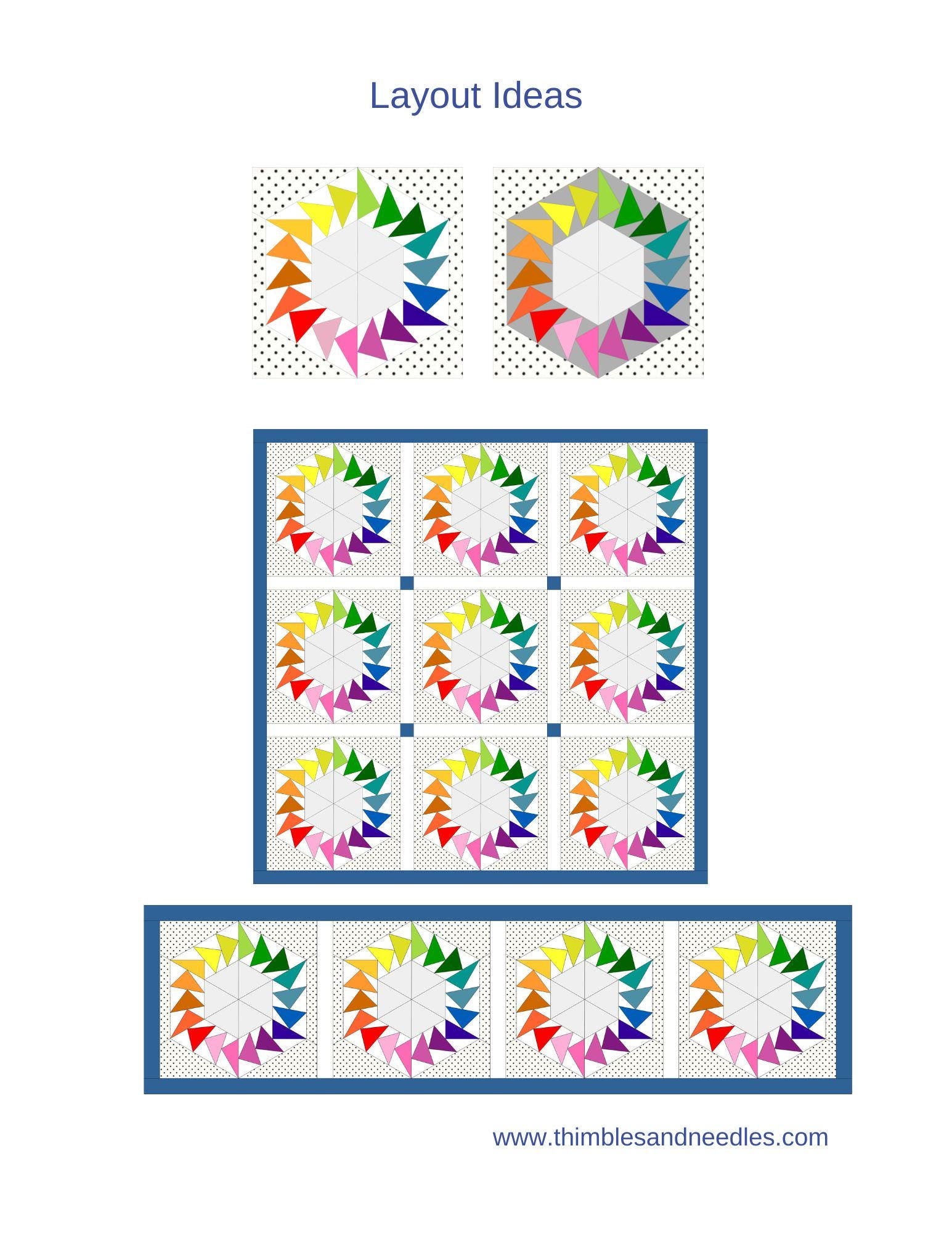 Flying Geese Hexie FPP Foundation Paper Piecing quilt block pattern Digital Download