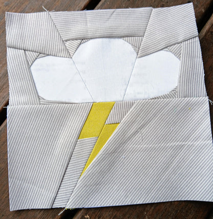 Cloud and Lightning FPP Foundation Paper Piecing quilt block pattern Digital Download