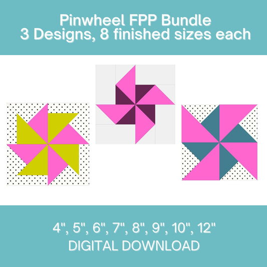 Pinwheel Block FPP Bundle Foundation Paper Piecing quilt block pattern Digital Download